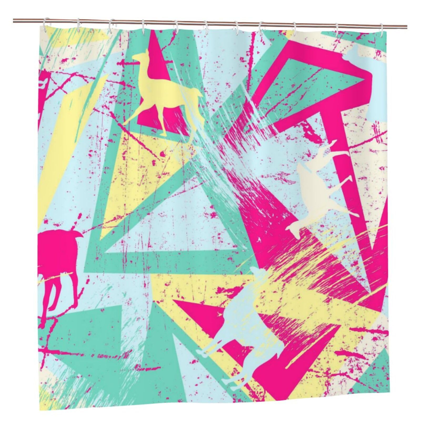 Oudrspo Polyester Fabric Shower Curtain - 70x70 Inch with Metal Grommets, Artistic Privacy Design, Lamas in Geometry Abstract Background,
