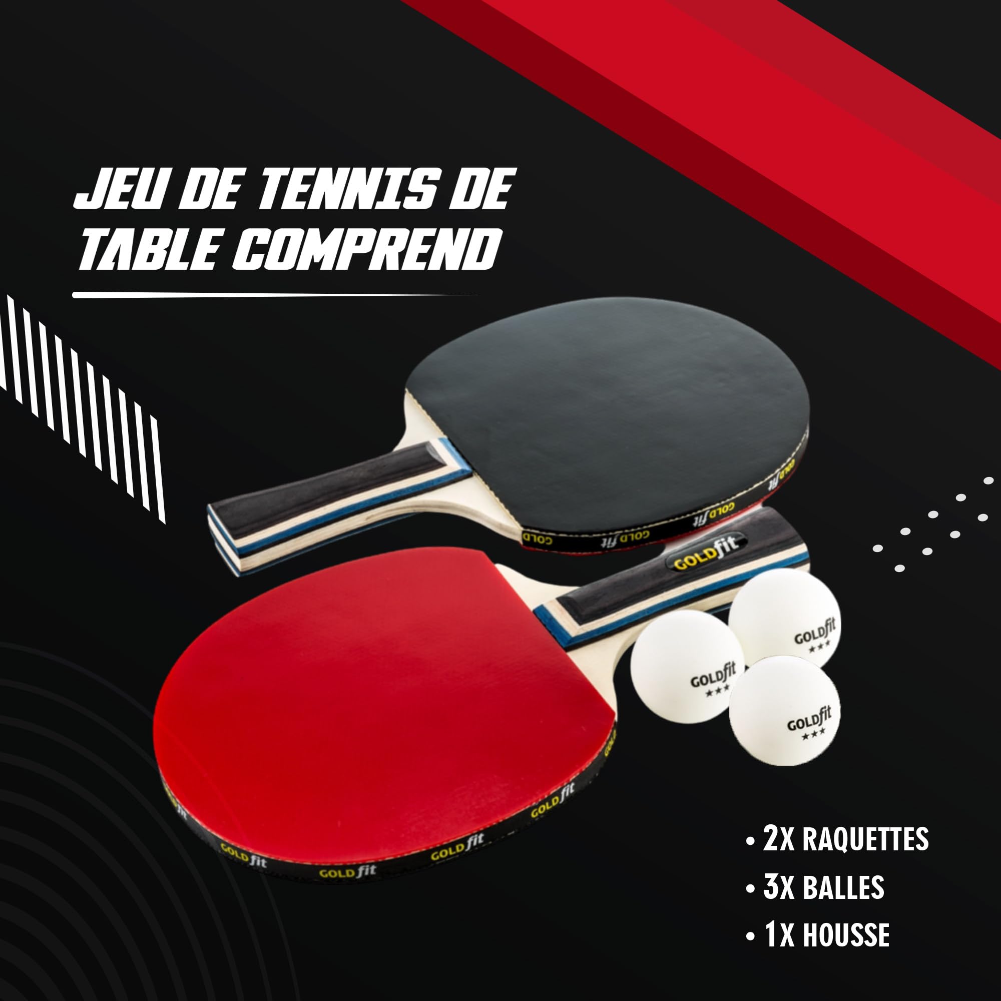 Set de 2 Raquettes de ping-Pong Professionnelles pour débutants et Pros, avec 2 Raquettes + 3 balles pour l’extérieur, idéales pour Loisirs, entraînements et compétitions, avec Une Housse