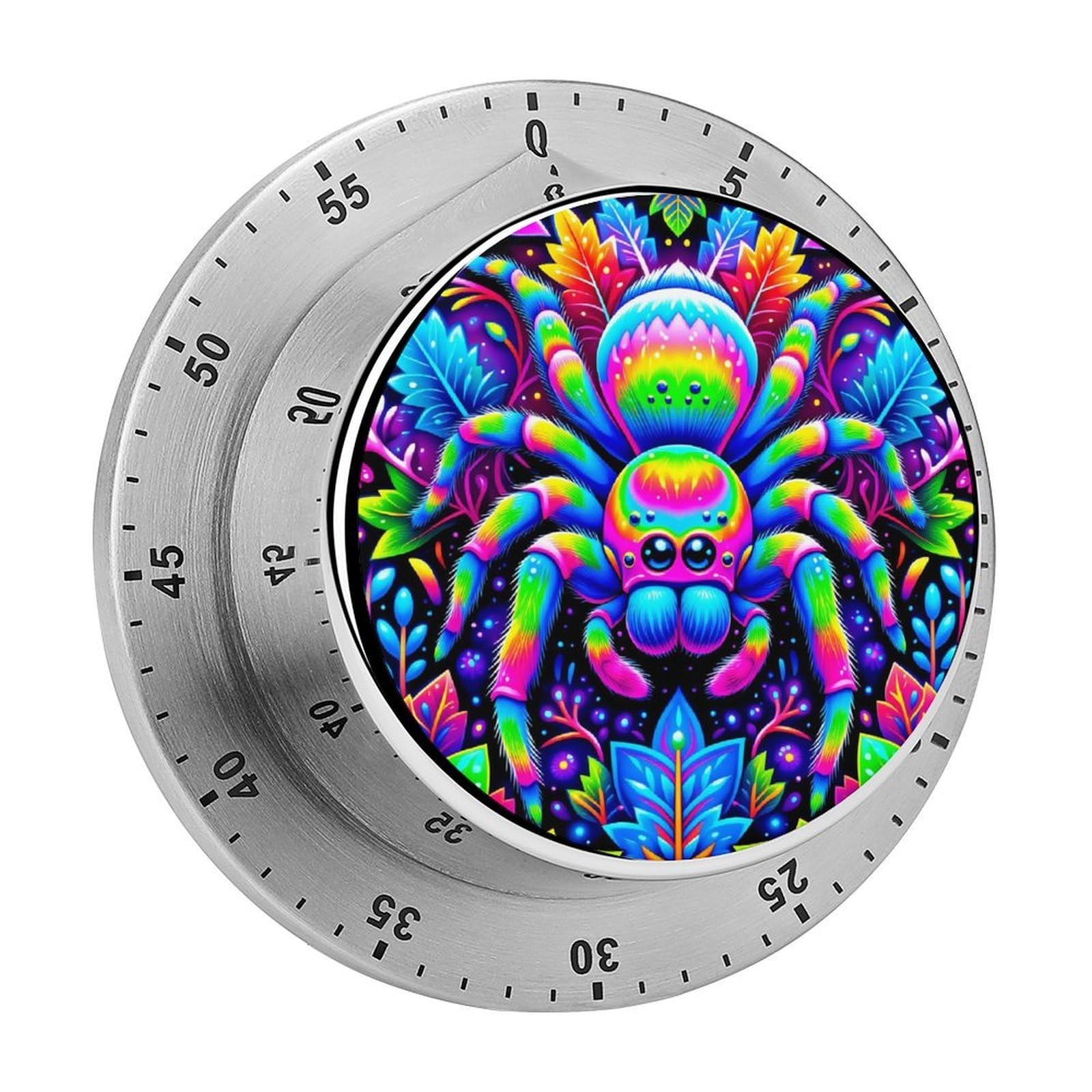 Neon Tarantula Colorful Floral 60 Minute Wind Up Timer,Visual Mechanical Magnetic Timer with Loud Alarm for Kitchen