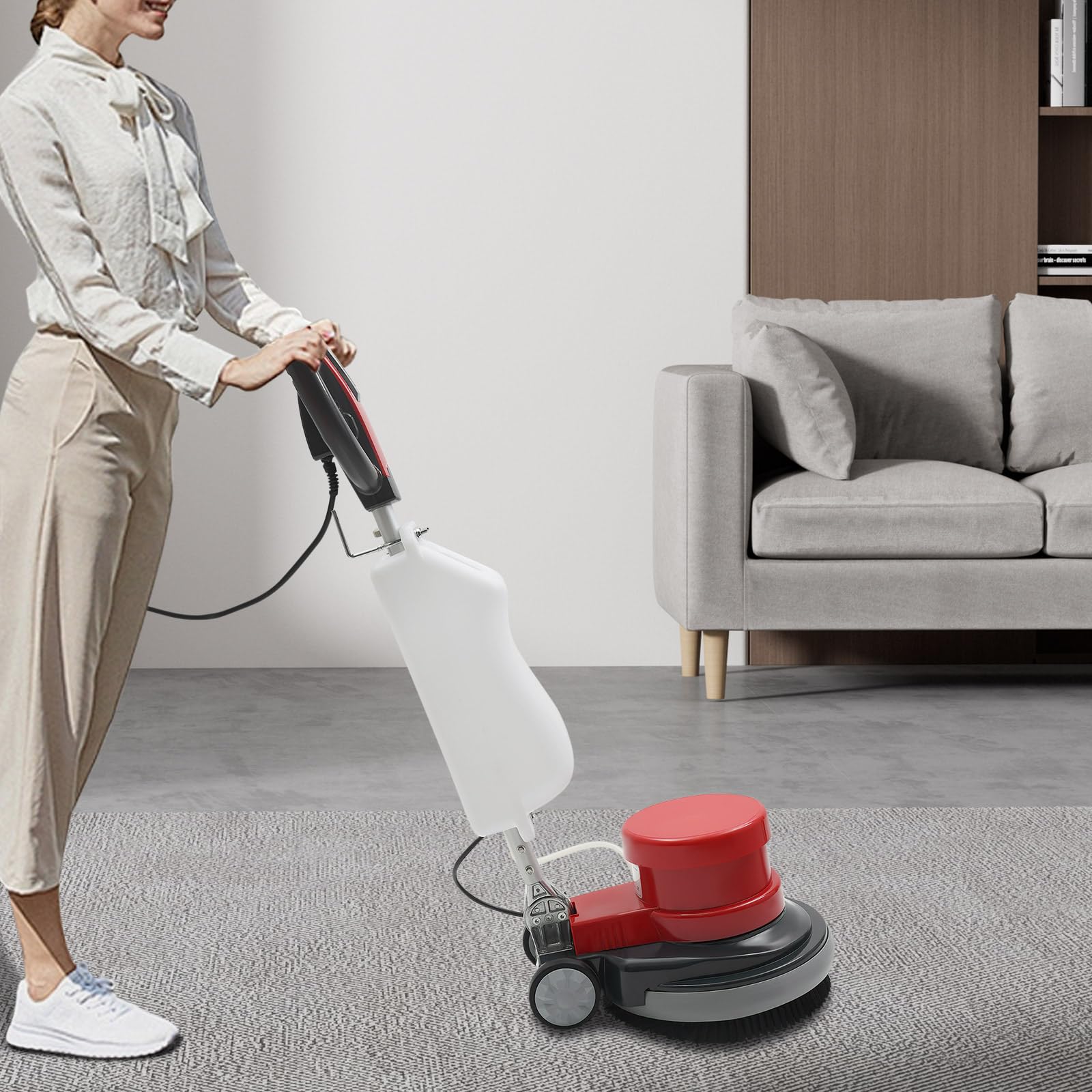 Bodenreinigungsmaschine, 1100W Einscheibenmaschine mit Zubehör Reinigungsmaschine Poliermaschine Scheuermaschine Putzmaschine, 8 L, 154 RPM, für Reinigung und Pflege von Fußböden