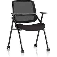 OPO Capra Mesh Back Folding Office Chair, Black   Folding Design, Sliding Arms with Optional Writing Tablet, Self-Assembly, Fabric & Mesh, Sliding Arms Black