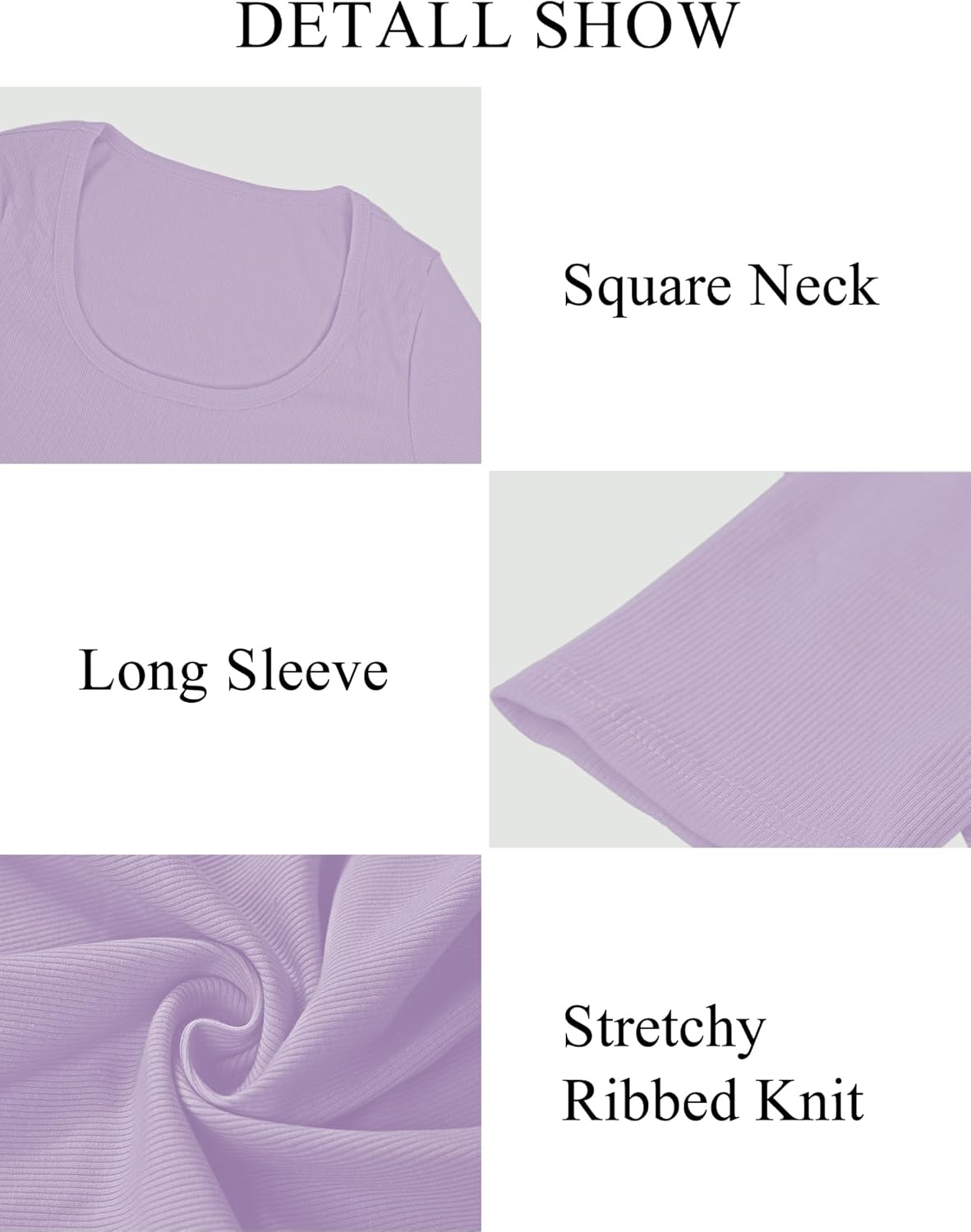 Buauty Women's Long Sleeve Square Neck Crop Tops, Ribbed Knit Slim Fitted Casual Basic Y2K Crop Top Tee Blouse Retro - Image 5