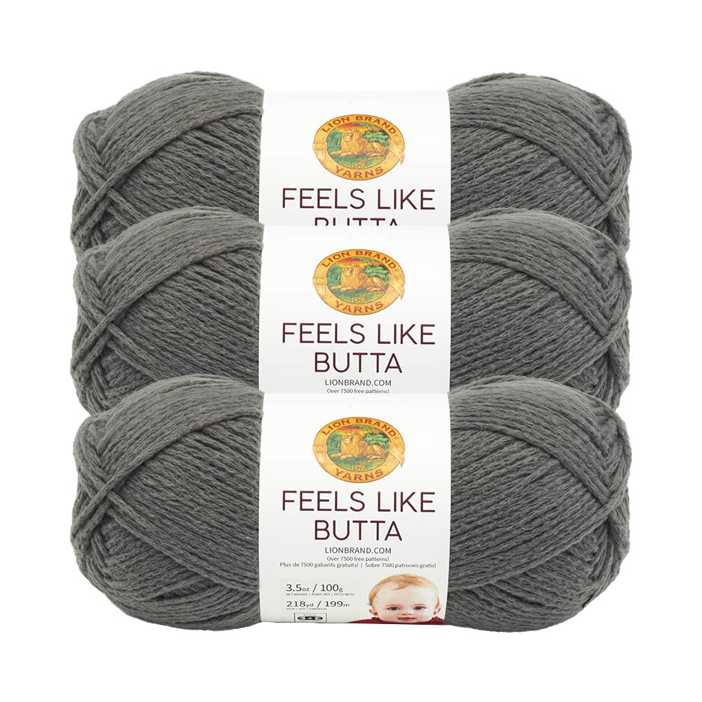 Lion Brand Yarn Feels Like Butta Yarn, Velvety-Soft Yarn for Crocheting and Knitting, 3 Pack, Charcoal