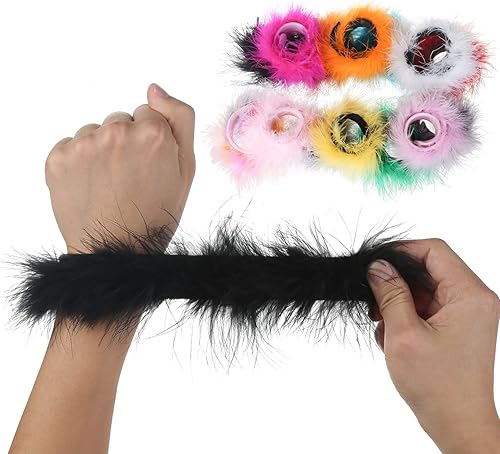 Miniatura 4 de Caiyao 2 pulseras de plumas para mujer, pulseras peludas para mujer, brazalete a presión, color blanco, rosa, negro, pulseras de plumas, accesorios