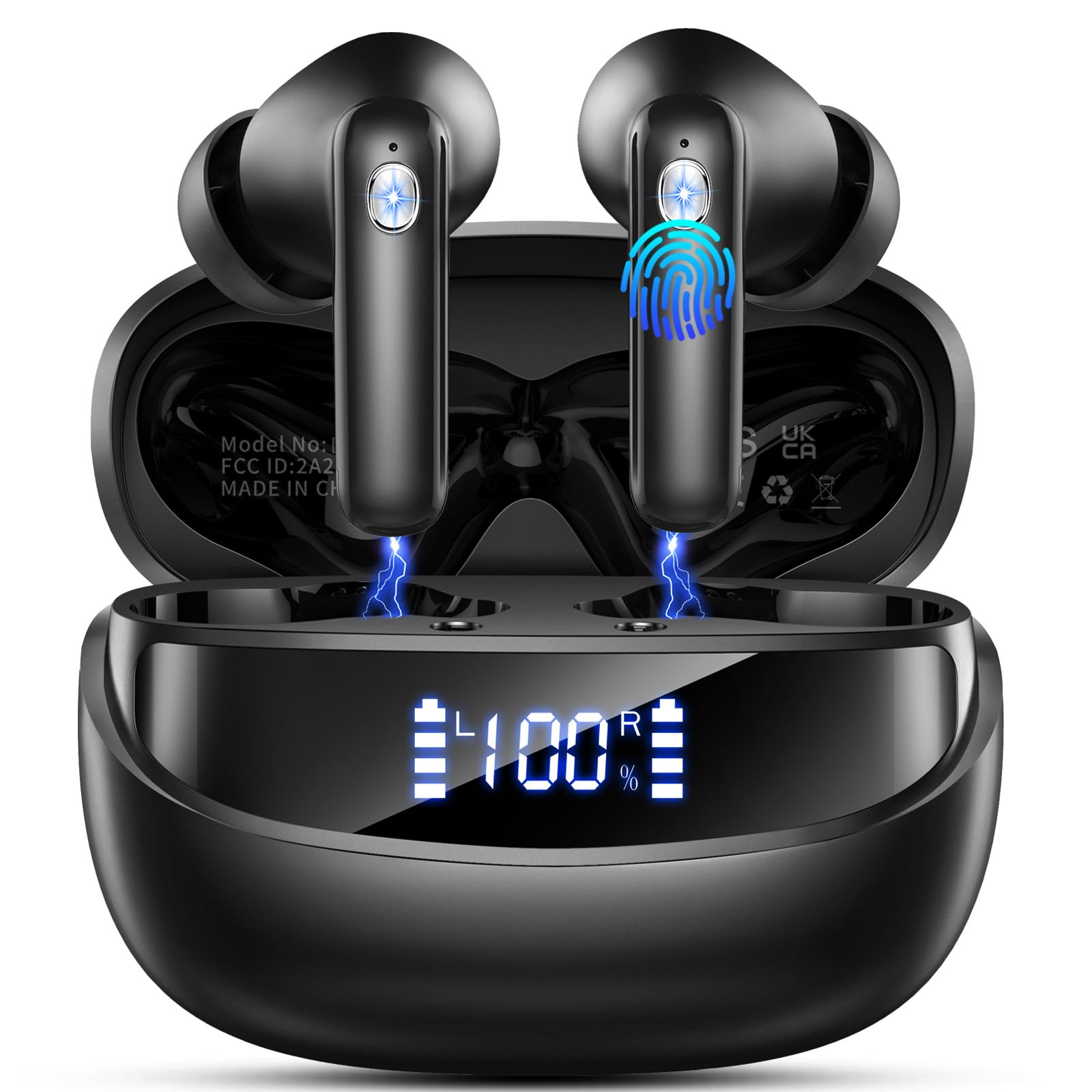 2026 Bluetooth Kopfhörer, 50 Std Spielzeit Kabellose Kopfhörer mit LED-Anzeige, Kopfhörer Kabellos Bluetooth 5.4 HiFi Stereo, IP7 Wasserdicht Ohrhörer, In Ear Kopfhörer mit ENC Noise Cancelling Mics