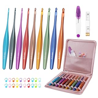 BsHooker Inline Crochet Hook Set Ergonomic Aluminum Crochet Hooks with Case Crochet Set for Arthritic Hands,Crcohet Gift for Beginner(3.5mm-8mm) - Amazon product rated Grade A