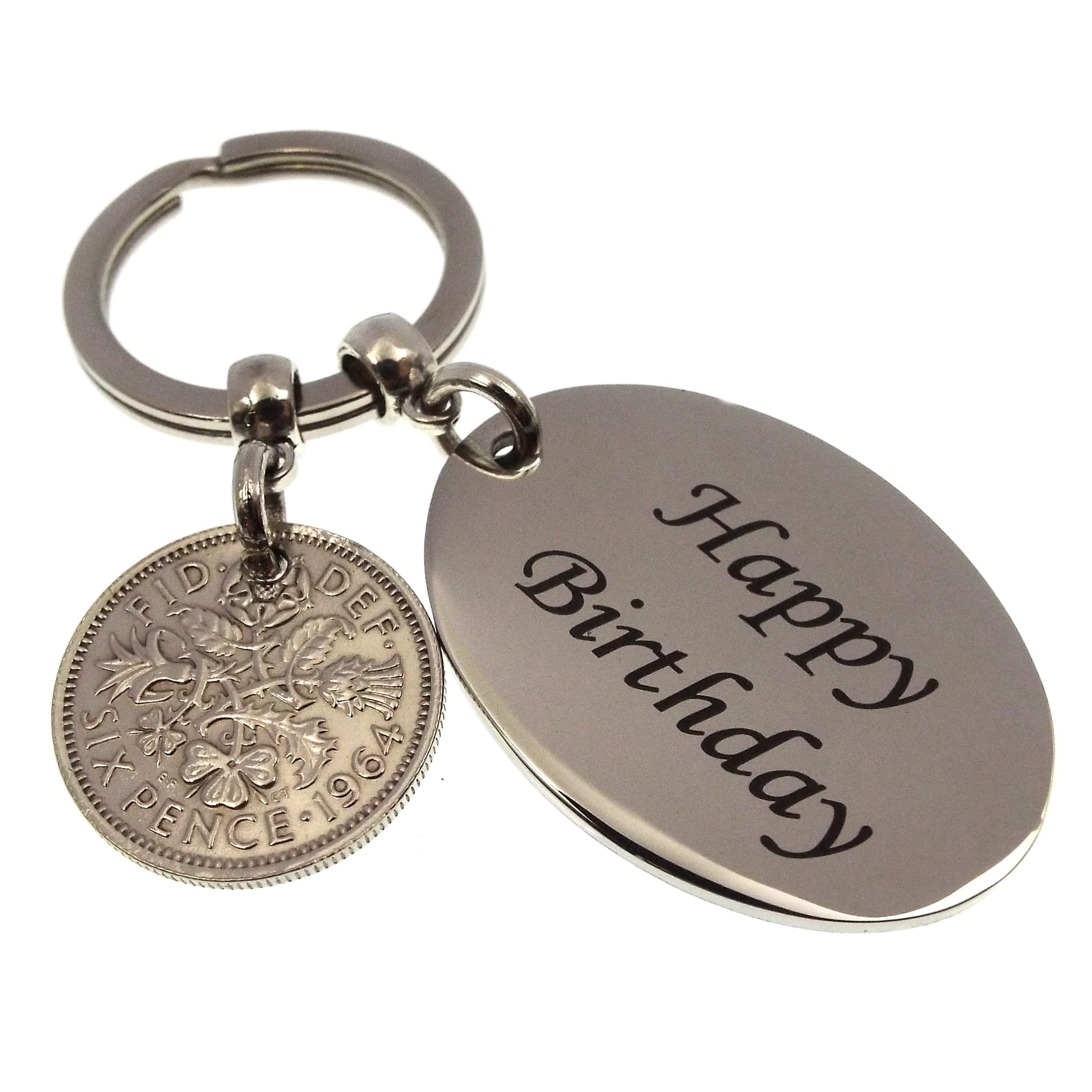 A Silver Dream 1964 HAPPY BIRTHDAY Sixpence Coin Keyring