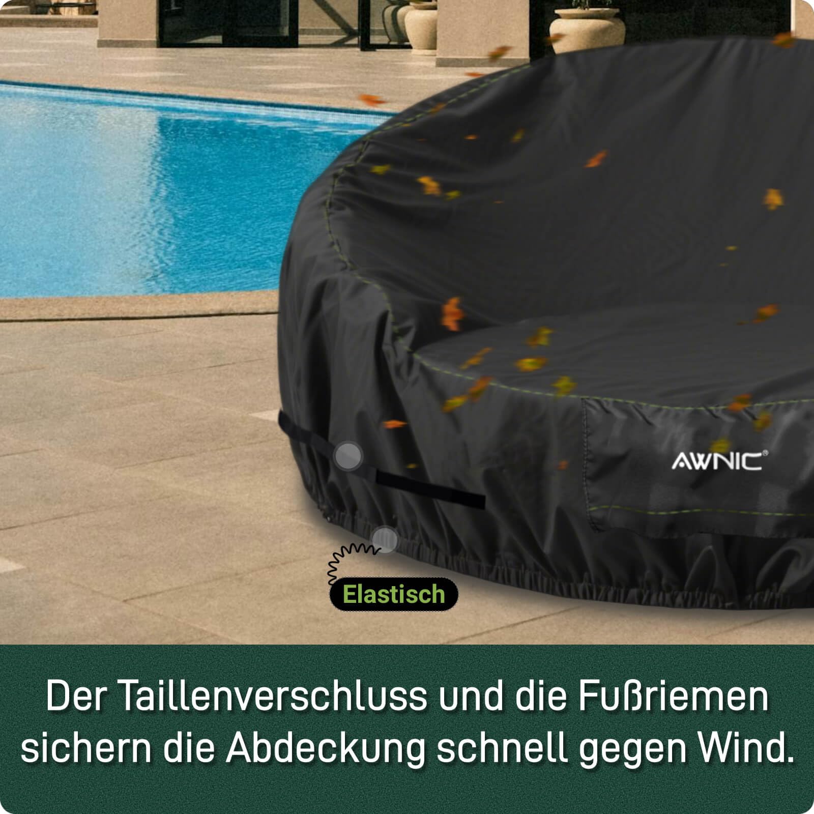 Awnic Sonneninsel Abdeckung Wasserdicht 420D Oxford Stoff, Abdeckplane Sonneninsel Rund Winterfest mit Klettverschluss & Gummizug, Schutzhülle für Sonneninsel Liegeinsel Ø190x90/48cm