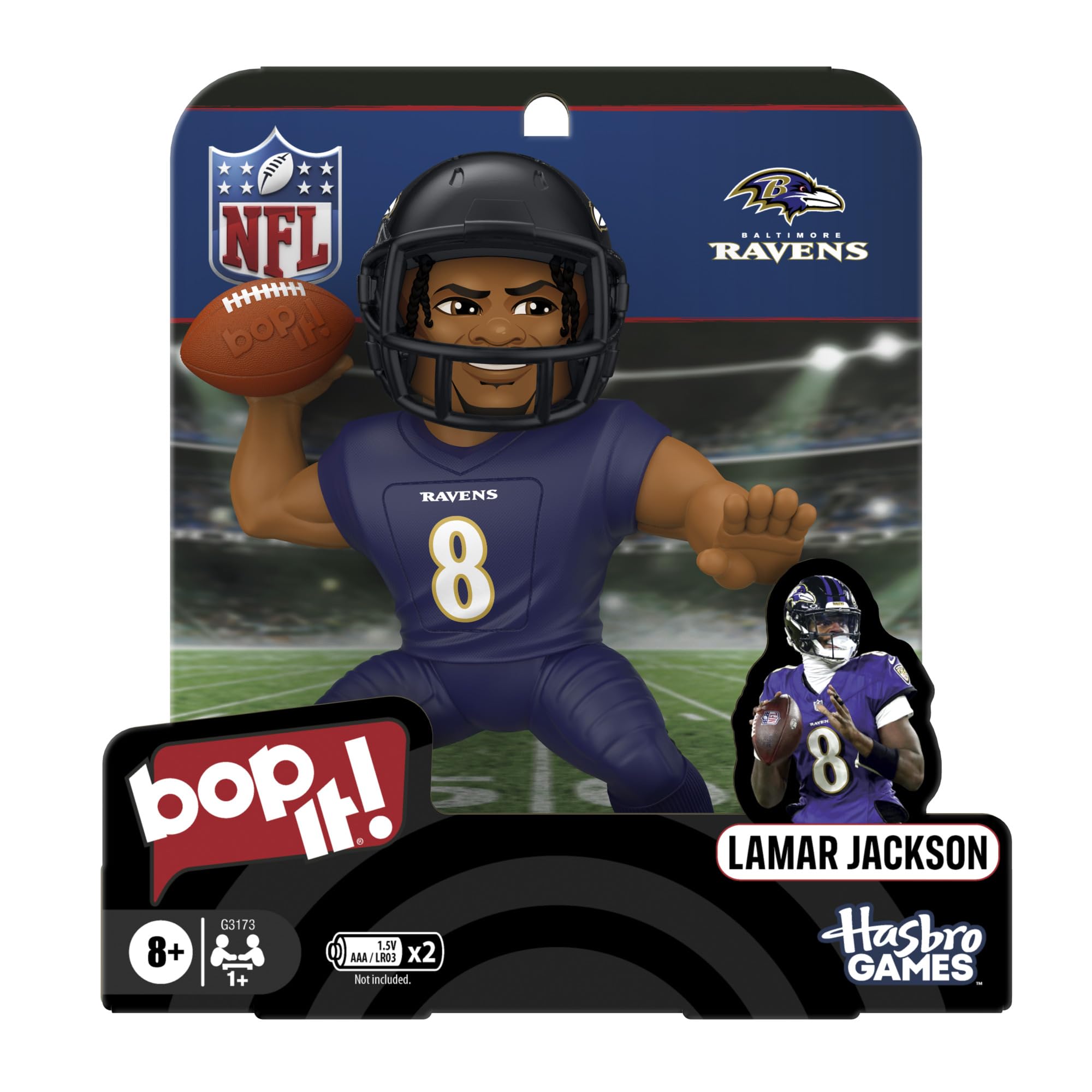 Hasbro Gaming Bop It! Lamar Jackson Edition Game | Officially Licensed NFL Games for Kids & Teens | Ages 8+ | 1+ Players | Gifts for Football & Ravens Fans