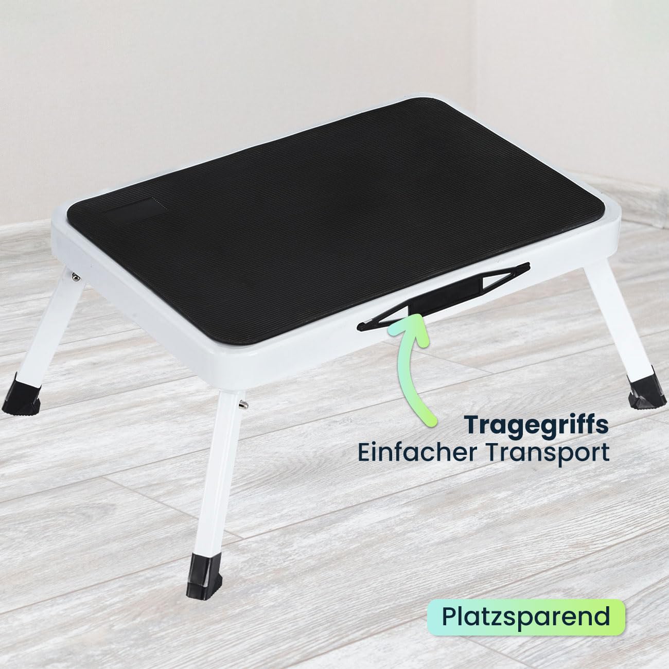 ideoon 2er-Set Stabiler Tritthocker, 150 kg - Stahl, rutschfeste Küchenleiter mit Klappsicherungen, platzsparend für sicheres Arbeiten