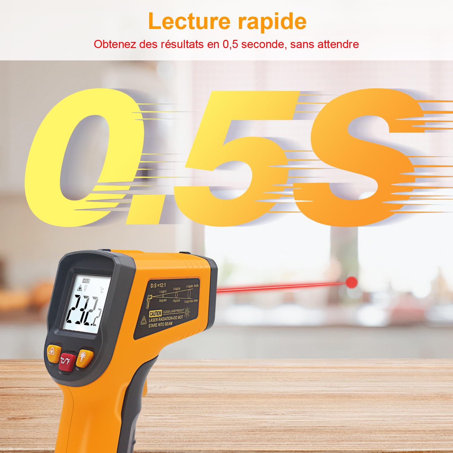 KETOTEK Thermomètre Infrarouge KT400Y Pistolet Température Laser sans Contact -50~400°C Pour cuisine, industrie, barbecue, four à pizza