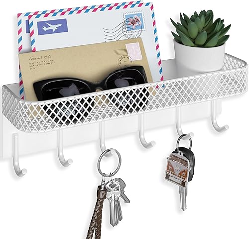 Miniatura 7 de Soporte para llaves de pared – Colgador decorativo de acero inoxidable con 6 ganchos para sombreros, bolsos, correas – Soporte para llaves con Negro