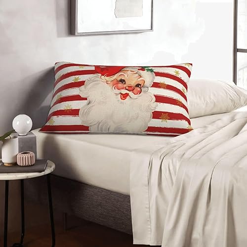 Miniatura 3 de Juego de 2 fundas de almohada de Navidad de 12 x 20 pulgadas, diseño de rayas rojas de Papá Noel, fundas de cojín decorativas para sofá, cama,