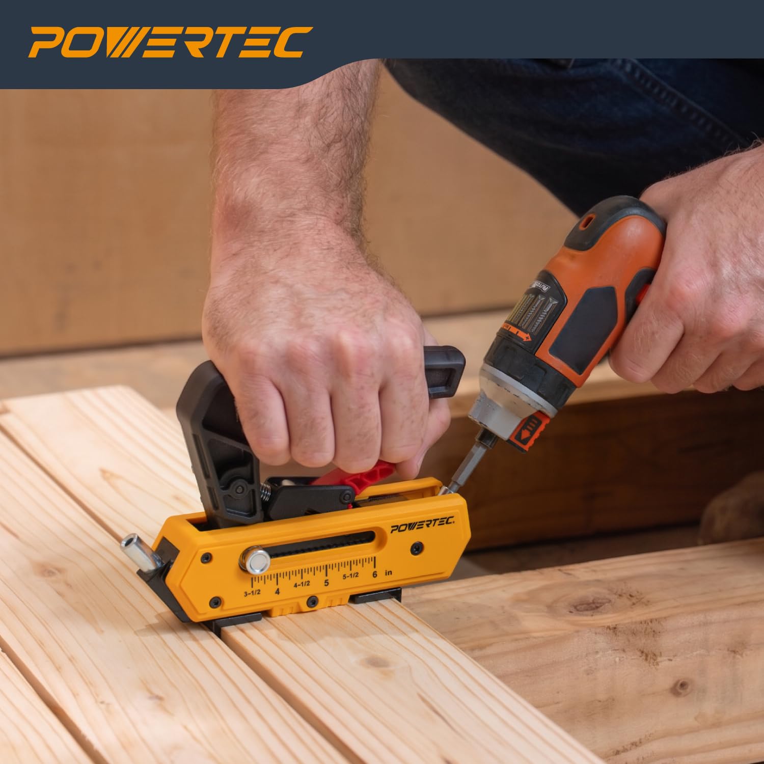 POWERTEC Gabarit de vis de terrasse avec 3 options d'espacement des planches et embout Torx T15, outil de fixation cachée pour terrasse en bois et composite (72184)