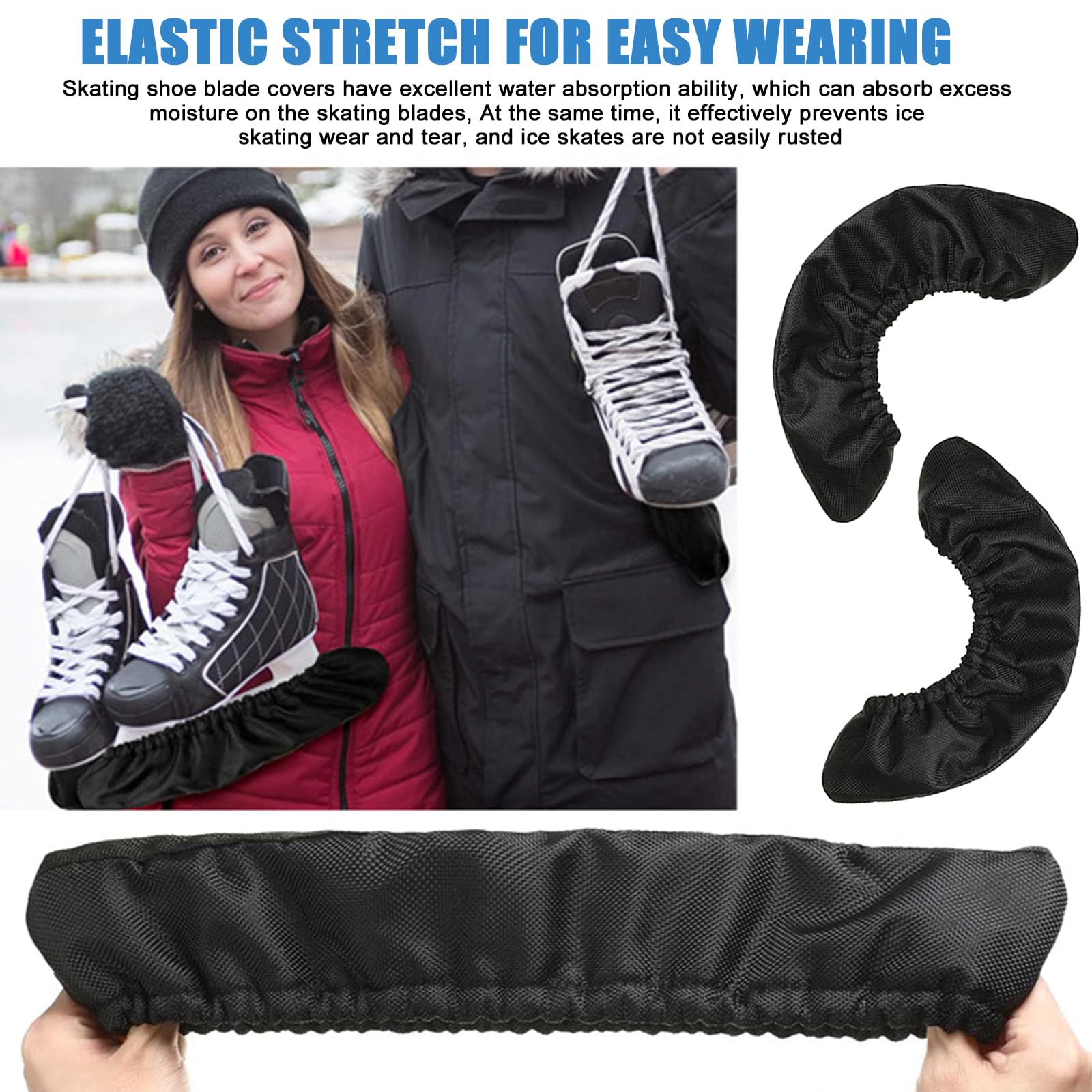 4 Stück Schlittschuhkufenschutz, Schwarzer Schlittschuhkufenschutz, Schlittschuhkufenschutz Zubehör, Elastischer Schlittschuhkufenschutz für Männer, Frauen, Jungen, Mädchen-A (M)