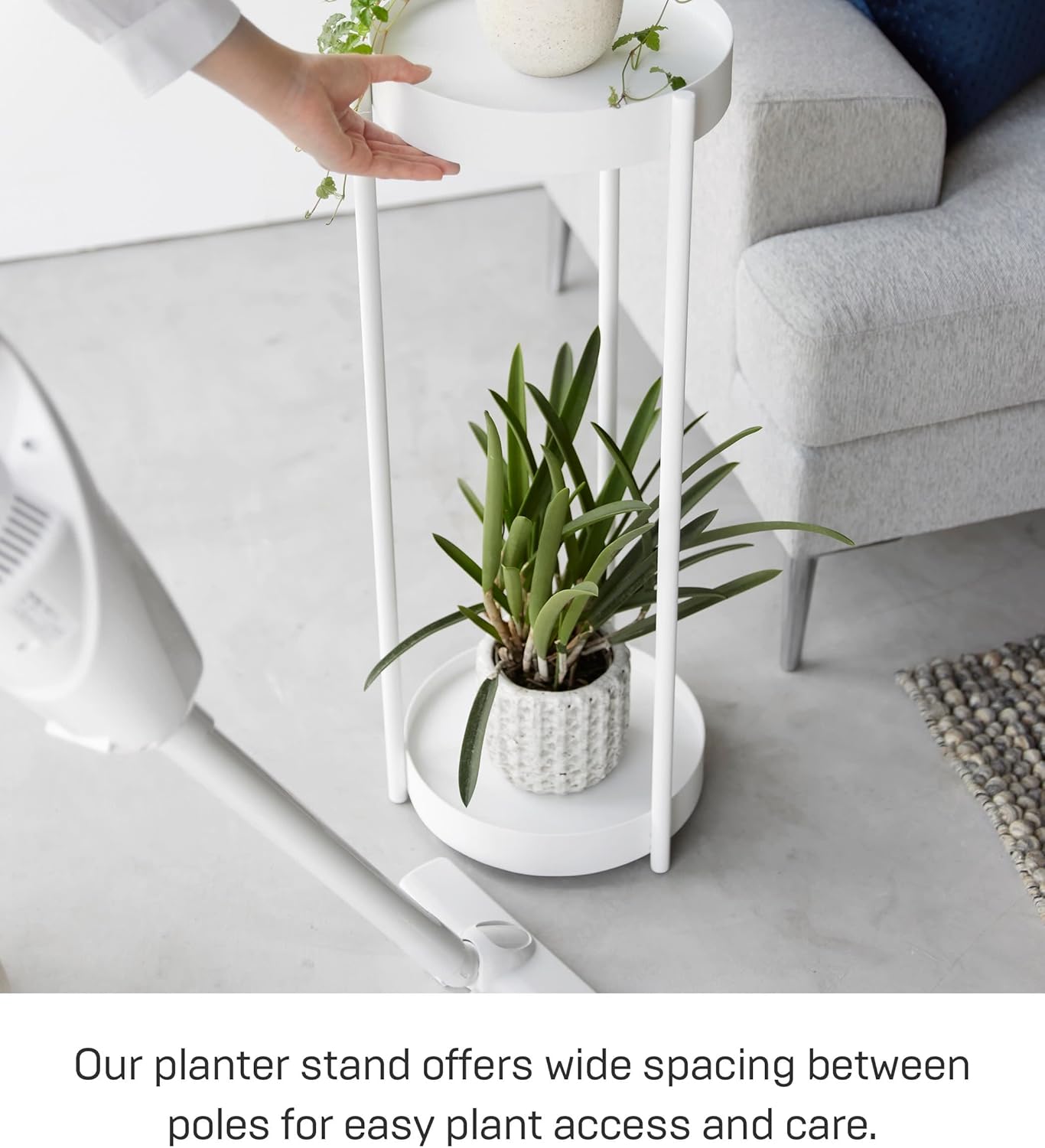 YAMAZAKI Home Tower 2-Tier Planter Stand With Casters - Easy Transport & Cleaning, 28" - Steel