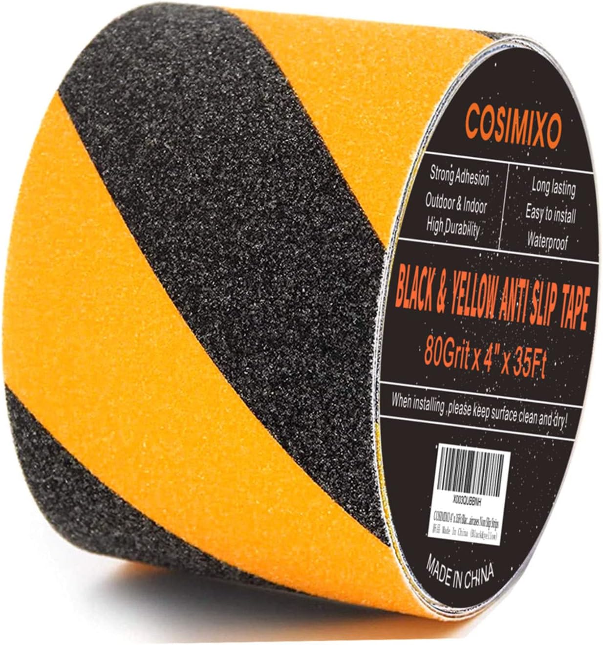 COSIMIXO 4" x 35Ft Black&Yellow Heavy Duty Anti Slip Tape for Stairs Outdoor/Indoor Waterproof Grip Tape Safety Non Skid Roll for Stair Steps Traction Tread Staircases Anti-Slip Strips…