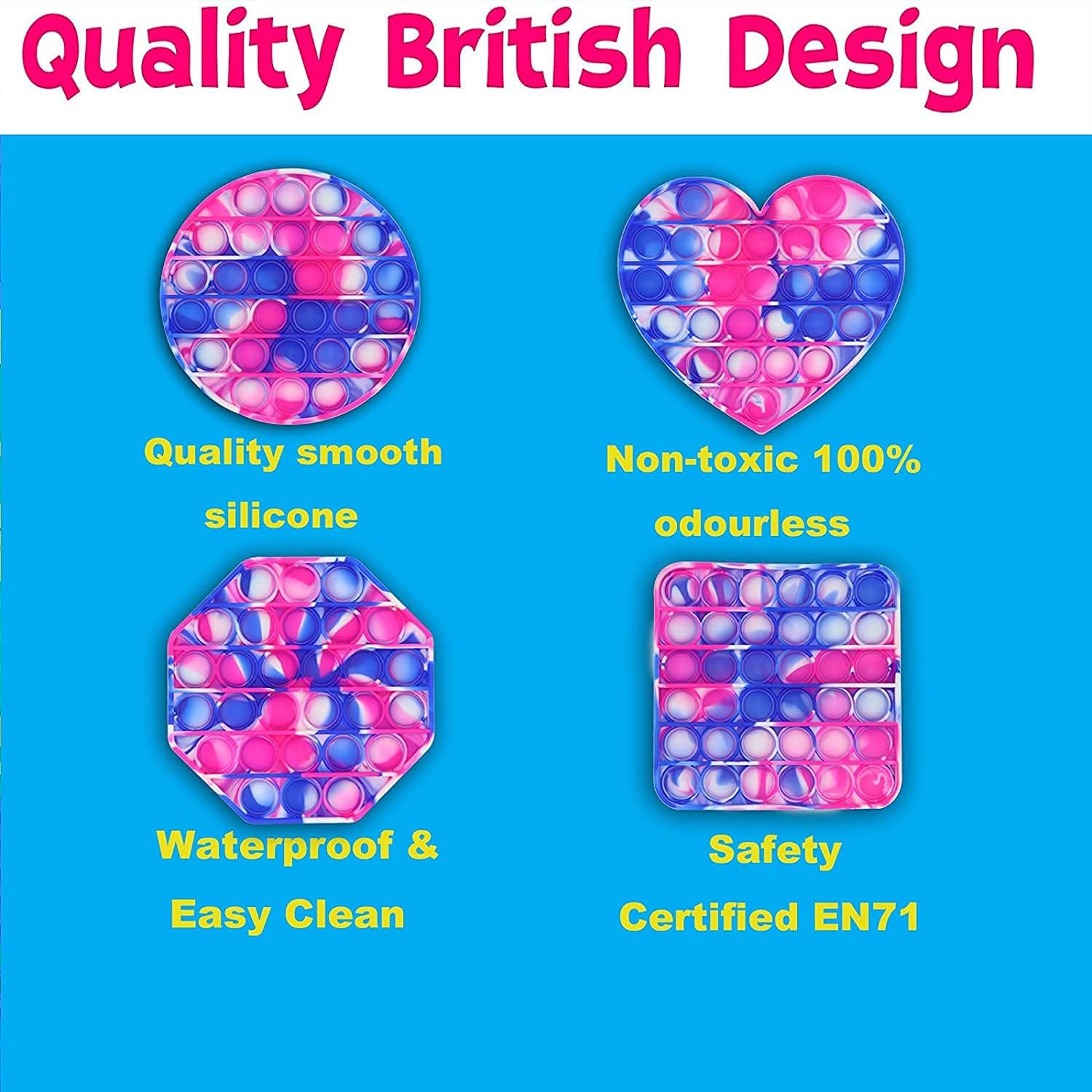 Fidget Toy Cheap Push Pop Fidget Toy, Push Pop Bubble Sensory Fidget Toy Silicone Pop Bubble Sensory Silicone Toy, Stress Reliever (Blue/Pink/White Tie Dye-Heart)