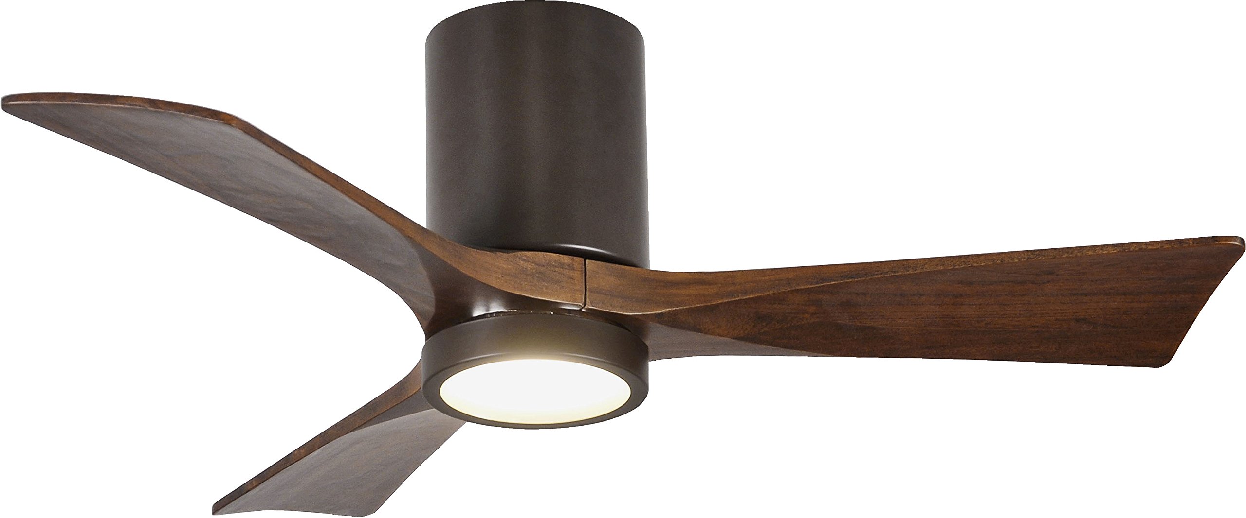 Matthews IR3HLK-TB-WA-42 Irene Indoor/Outdoor Damp Rated 42" Flush Mount Ceiling Fan with LED Light and Remote & Wall Control, Silent DC Motor, 3 Walnut Tone Solid Wood Blades, Textured Bronze