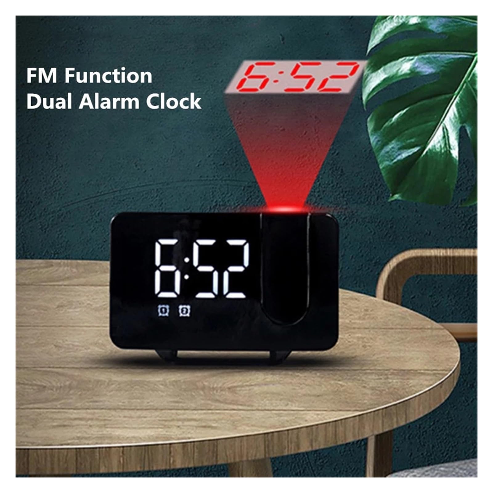 Reloj Proyector Radio FM LED Digital Reloj Despertador Inteligente Mesa De Reloj Relojes Electrónicos De Escritorio Despertador USB con Proyector De Tiempo De 180 ° Snooze(Green)