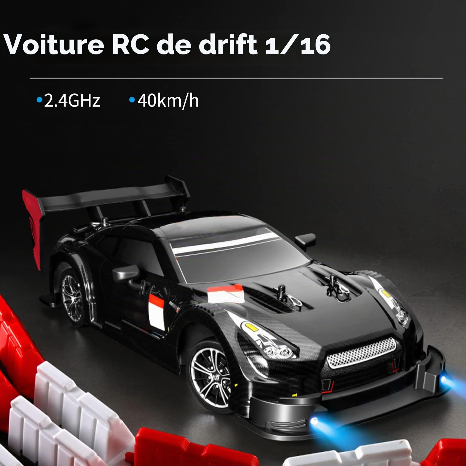 Goolsky Voiture télécommandée, RC Drift Car, 1/16 Voiture de Drift, 2,4 GHz, 4 Roues motrices, 40 km/h, RC Racing Car High Speed, RTR