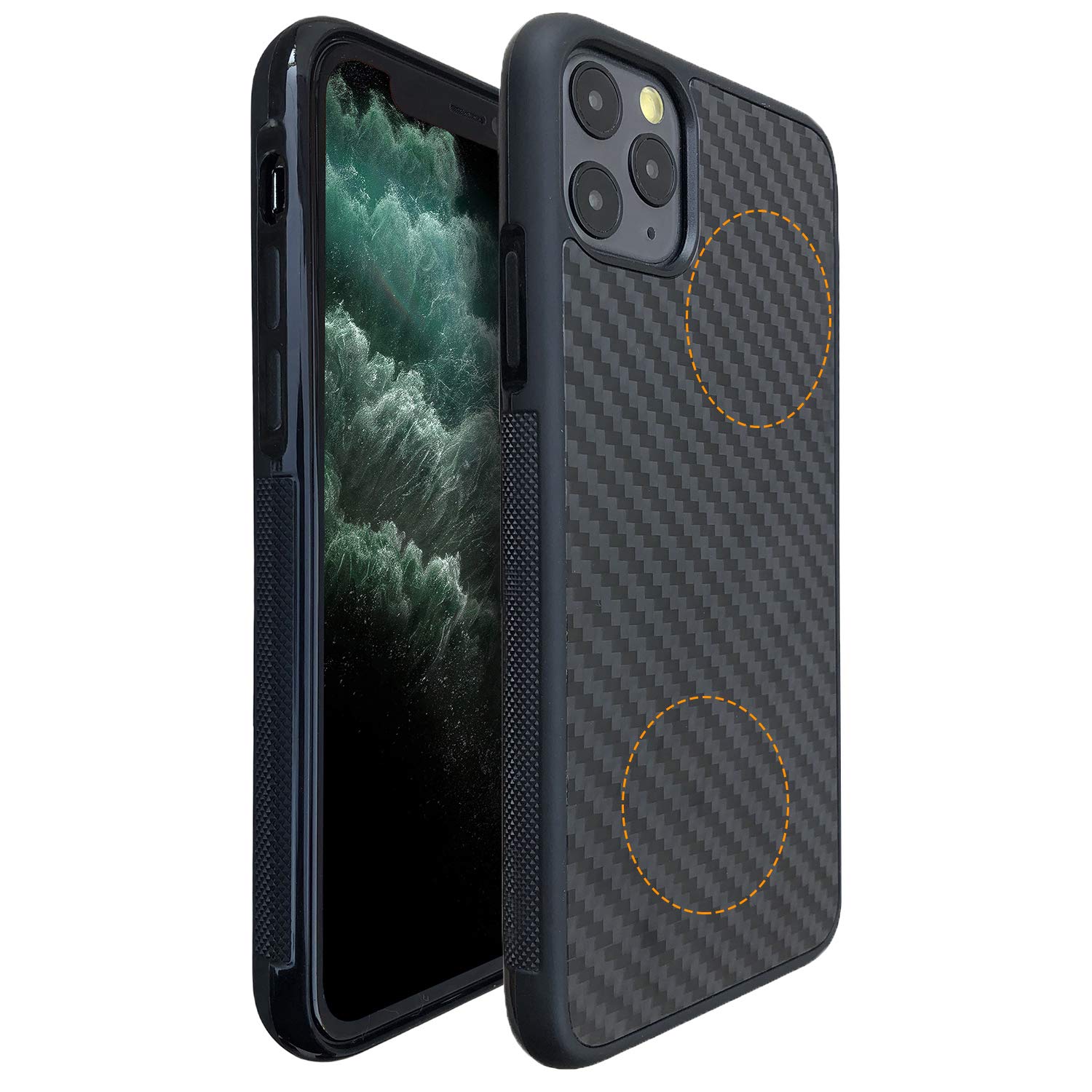 molzarGrip Series iPhone 11 Pro Max Case with Real Weave Carbon Fiber, Built-in Metal Plate for Magnetic Mount, Support Wireless Charging, Compatible with iPhone 11 Pro Max, Black/Weave