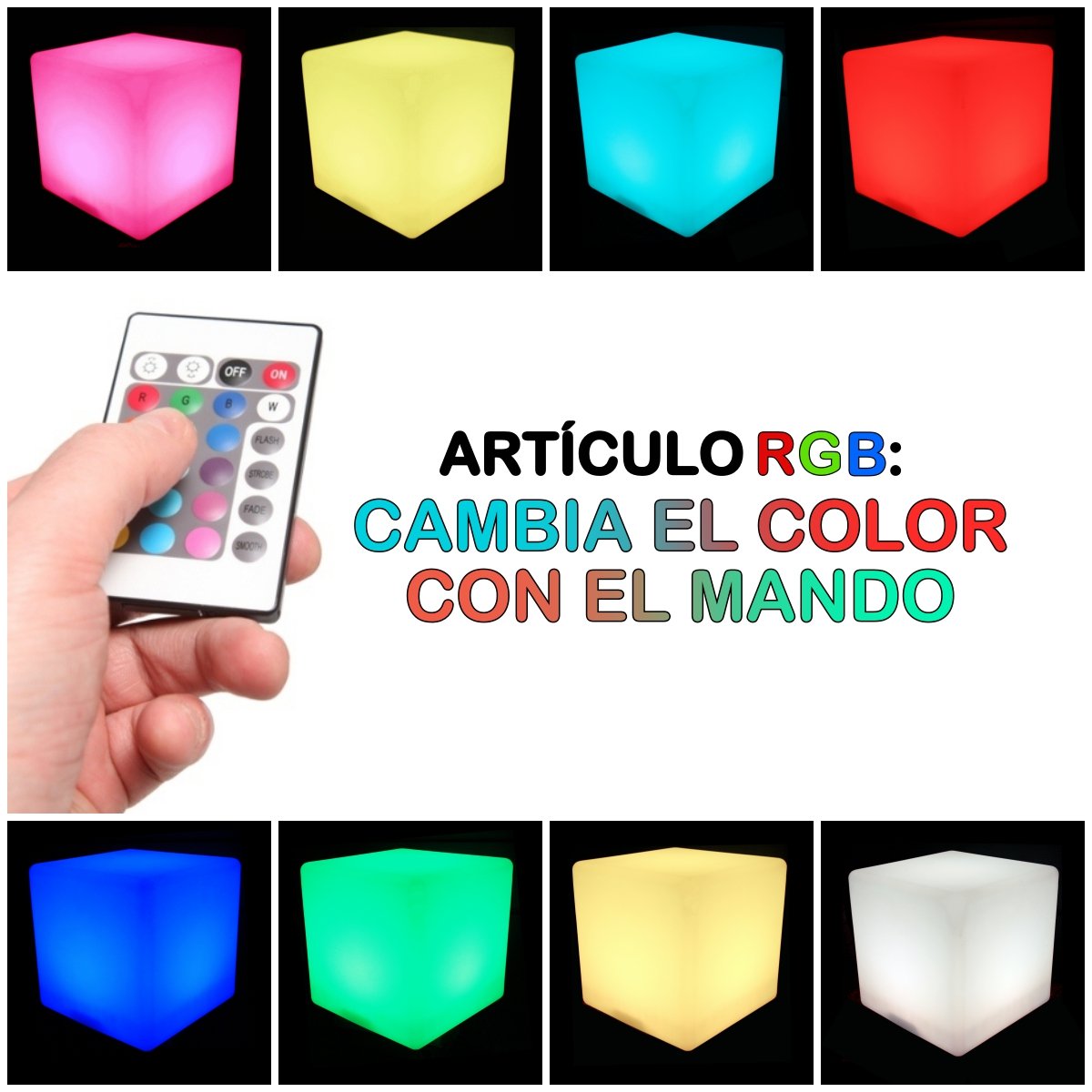 Cubo luminoso led 50cm, cambio luz 16 colores, portátil, Envío Gratis