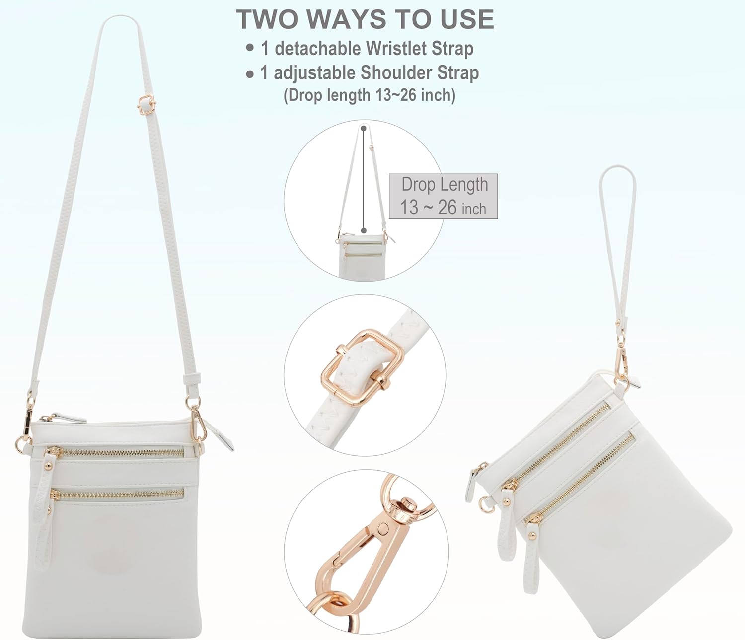 Solene Small Crossbody Bag for Women, Multi Zip Pockets with Detachable Wristlet, Lightweight Travel Purse, Cell Phone Pouch - Image 6