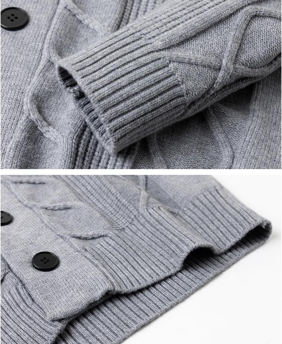 Men's Shawl Collar Cardigan Knitted Button Down Sweater Long Sleeve V-Neck Sweatshirt for Autumn Winter - Image 5