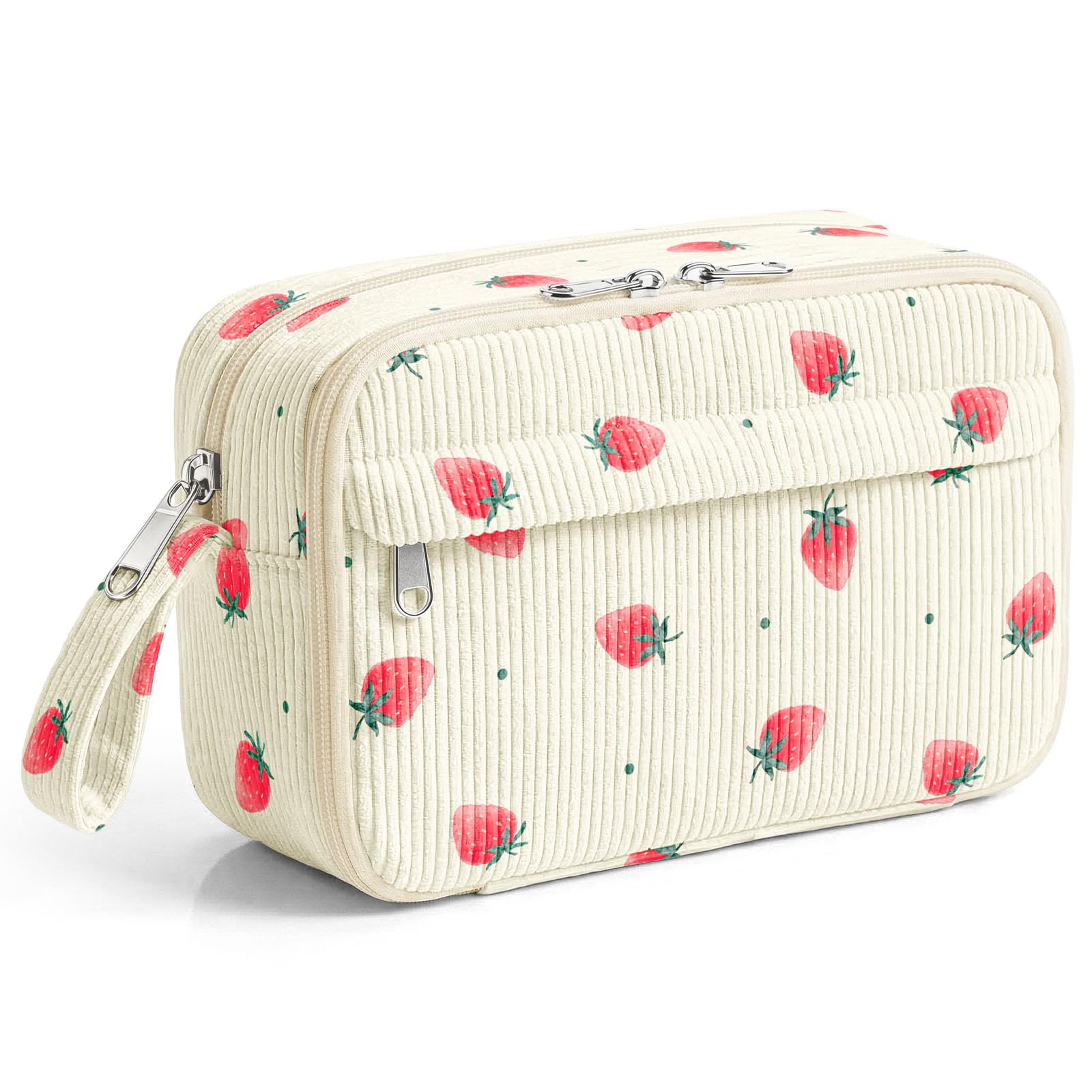 WOBAGMEN Cute Pencil Case,Large Corduroy Zippered Pencil Case Pouch, aesthetic Pencil Bag with Compartments, Pencil Pouch School Supplies (Tiny Strawberry) — image 1