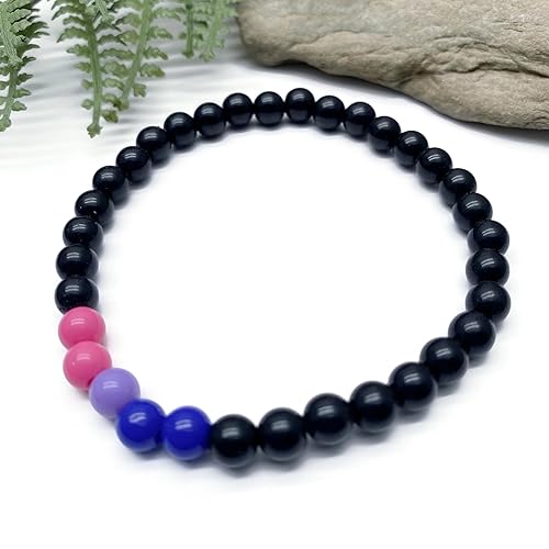 Miniatura 6 de Bisexual Bead Bracelet, Pink Lavender Blue and Black Acrylic Beads, LGB LGBT LGBTQIA+ Pride Awareness : Size S/M 7 inches, Bi Gay Flag Colors