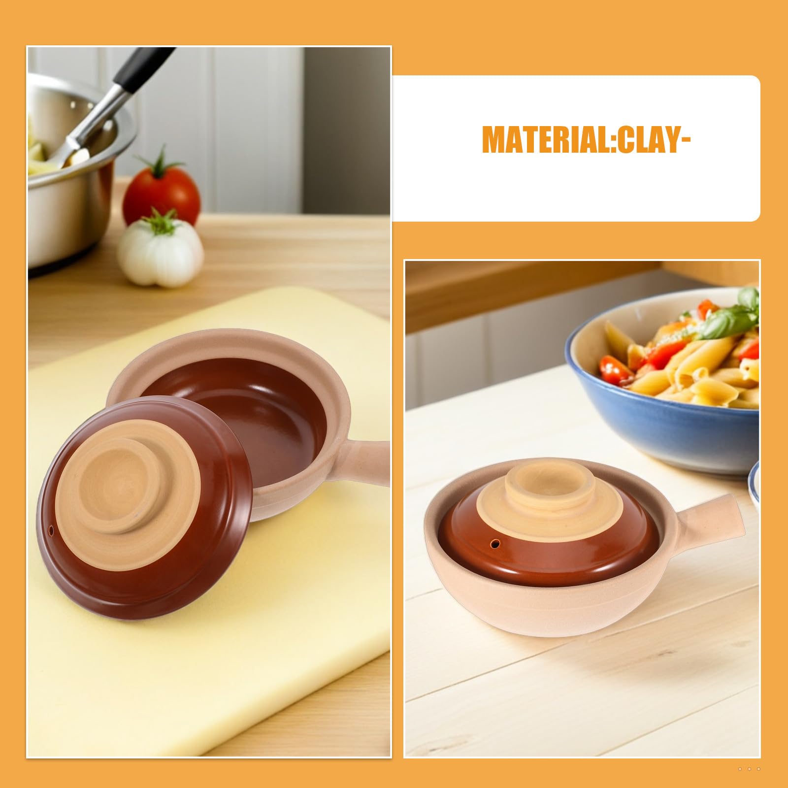Casseruola in Argilla da Fornello 600ml con Coperchio