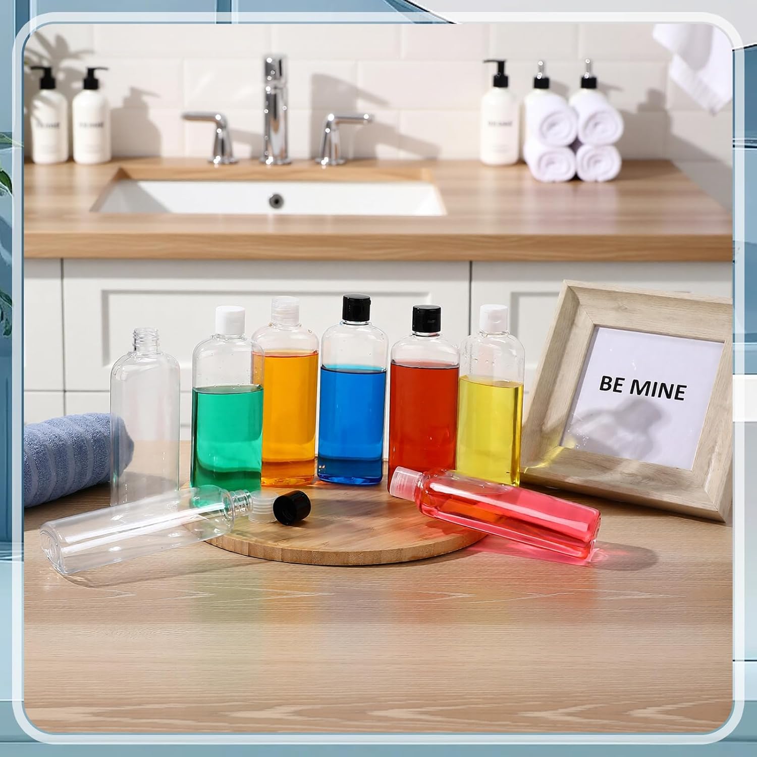 Marsui 50 Pcs Travel Bottles for Toiletries 10 oz Travel Size Containers Clear Shampoo Bottles Refillable Squeeze Bottle with Flip Cap Toiletry Bottle for Shampoo Lotion Conditioner(Black Lid)