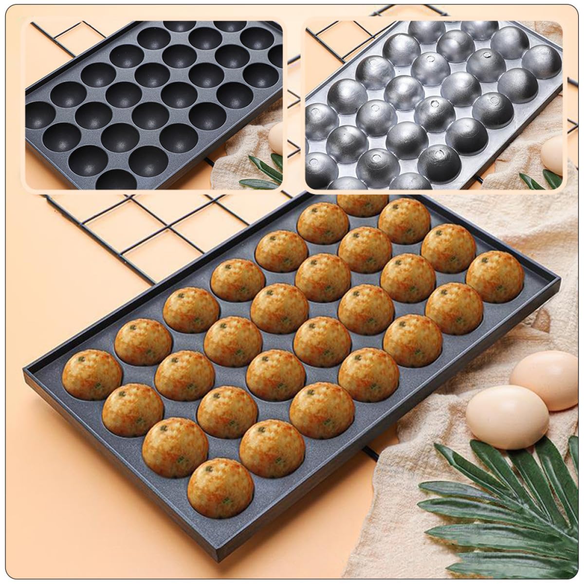 Aluminium Backblech mit 28 Mulden Antihaft Blech für Oktopus Fleischbällchen und Eier Backform für Takoyaki und Snacks im Haushalt