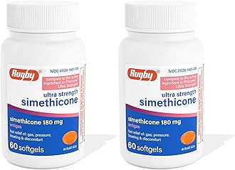 Rugby Ultra Strength Simethicone Gas Relief 180 mg - Maximum Relief for Adults - May Help with Symptoms of Flatulence & Bloating - 60 Softgels (2 Pack)
