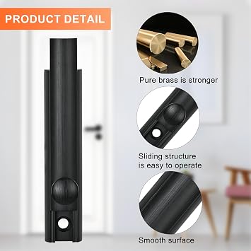 2 Pack Solid Brass Surface Bolt 3 Inch, Heavy Duty Concealed Slide Surface Door Bolt, Black