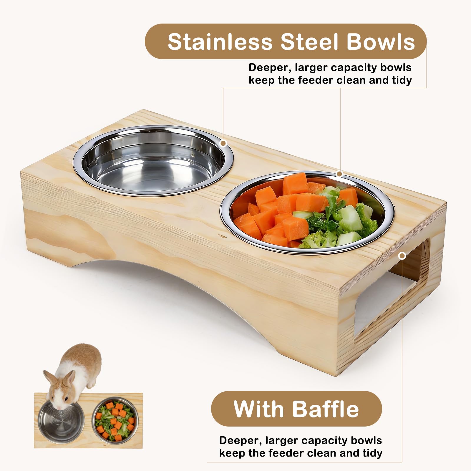 3-in-1 Rabbit Hay Feeder with Litter Box, Sturdy Wooden Hay Feeder Set for Guinea Pigs, Chinchillas, Hamsters, Ferret, Rabbits and Other Small Animal - image 6