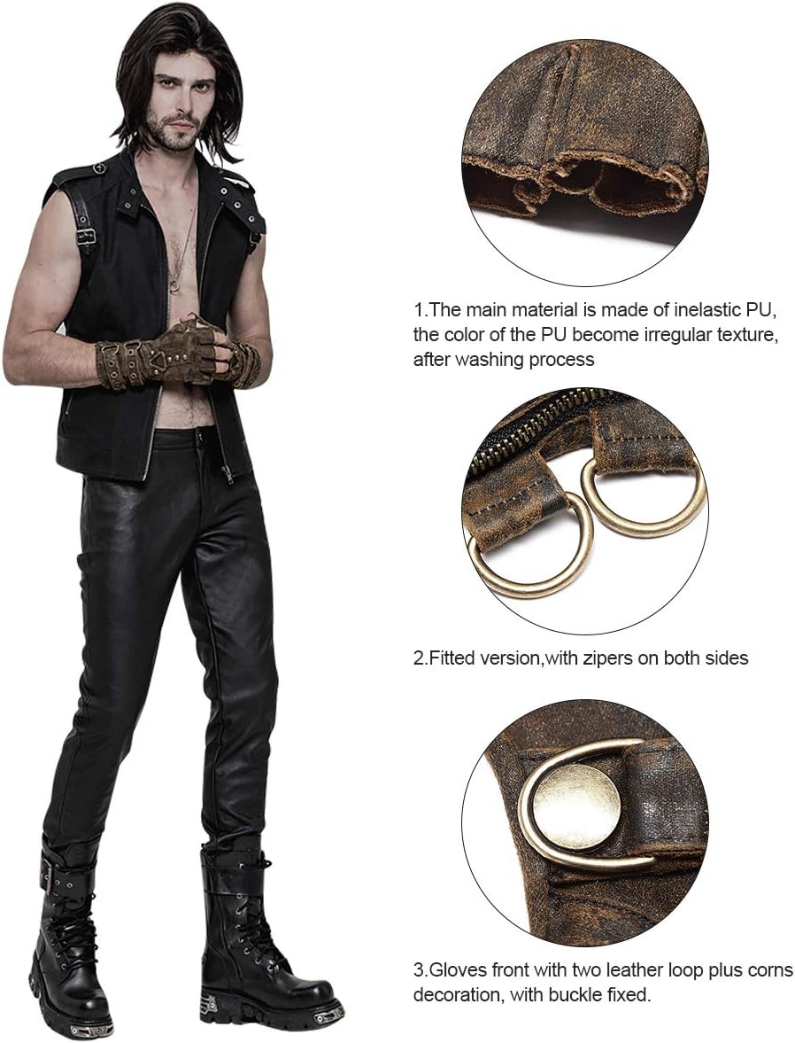 Punk Rave Steampunk Fingerless Gloves for Men Motorcycle Cotton Gloves Grey Coffee Driving Gloves