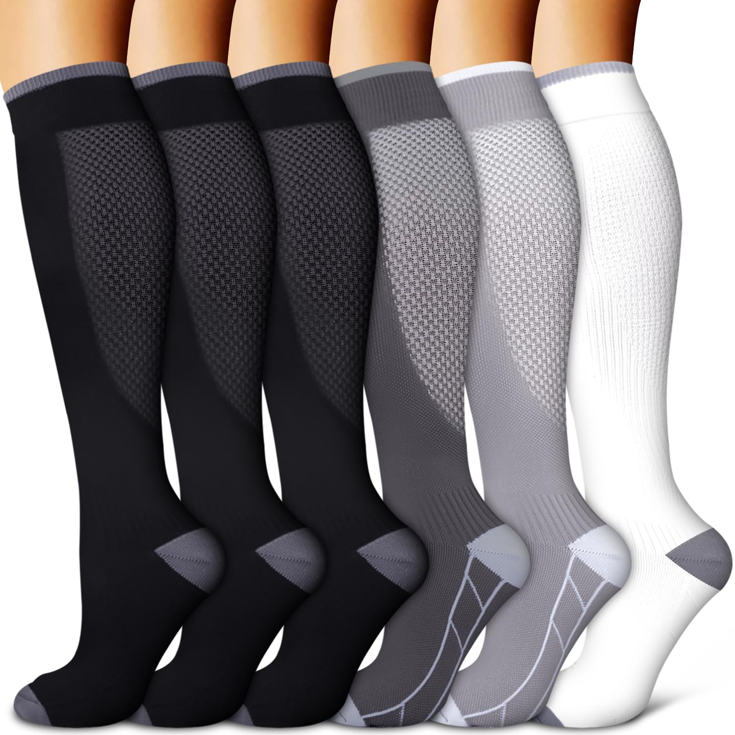 Copper Compression Socks for Women &amp; Men (6 pairs) - Best Support for Nurses, Running, Hiking, Recovery