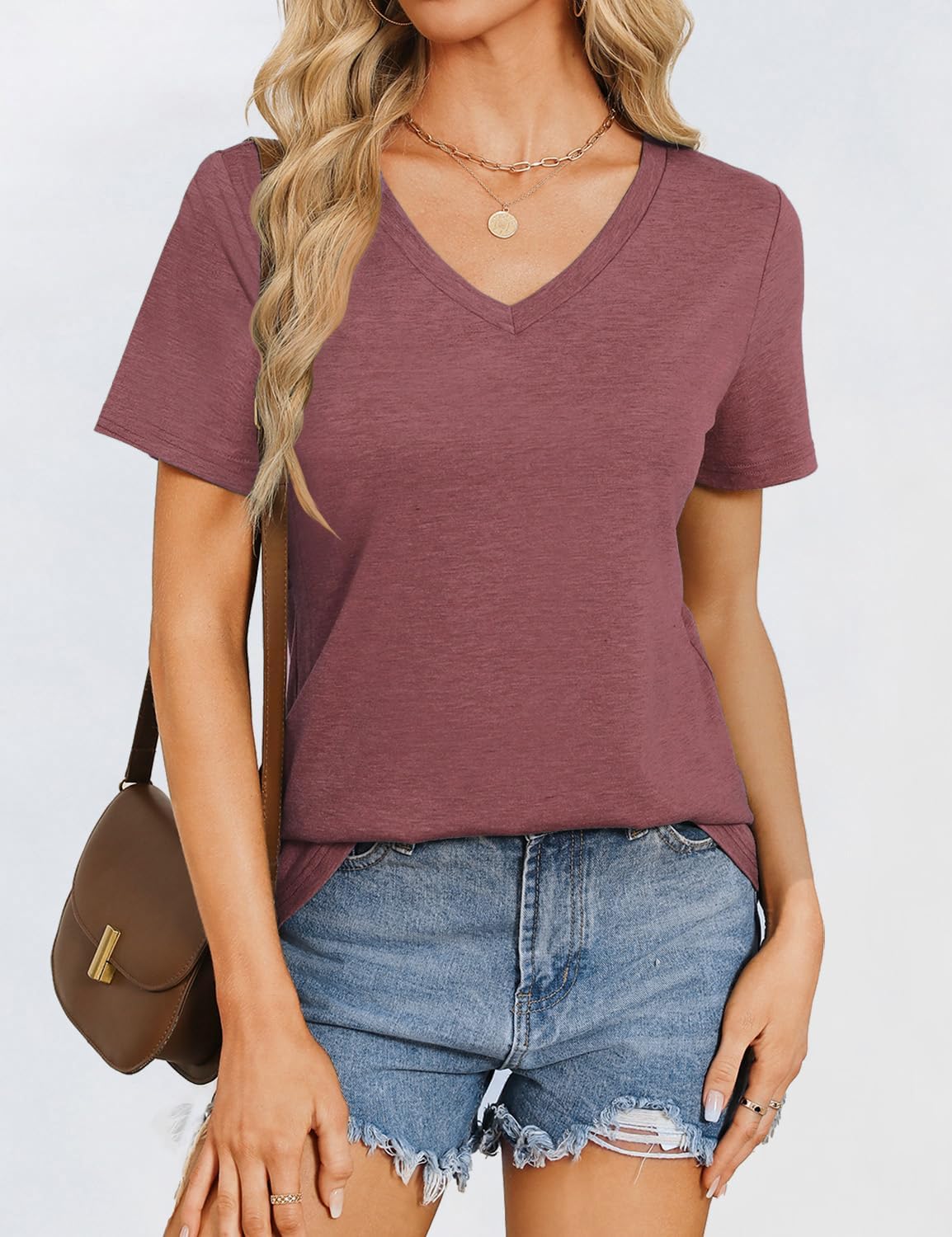 Womens Short Sleeve T Shirts V Neck Tops Summer Trendy Comfy Casual Basic Tee Shirt - Image 3