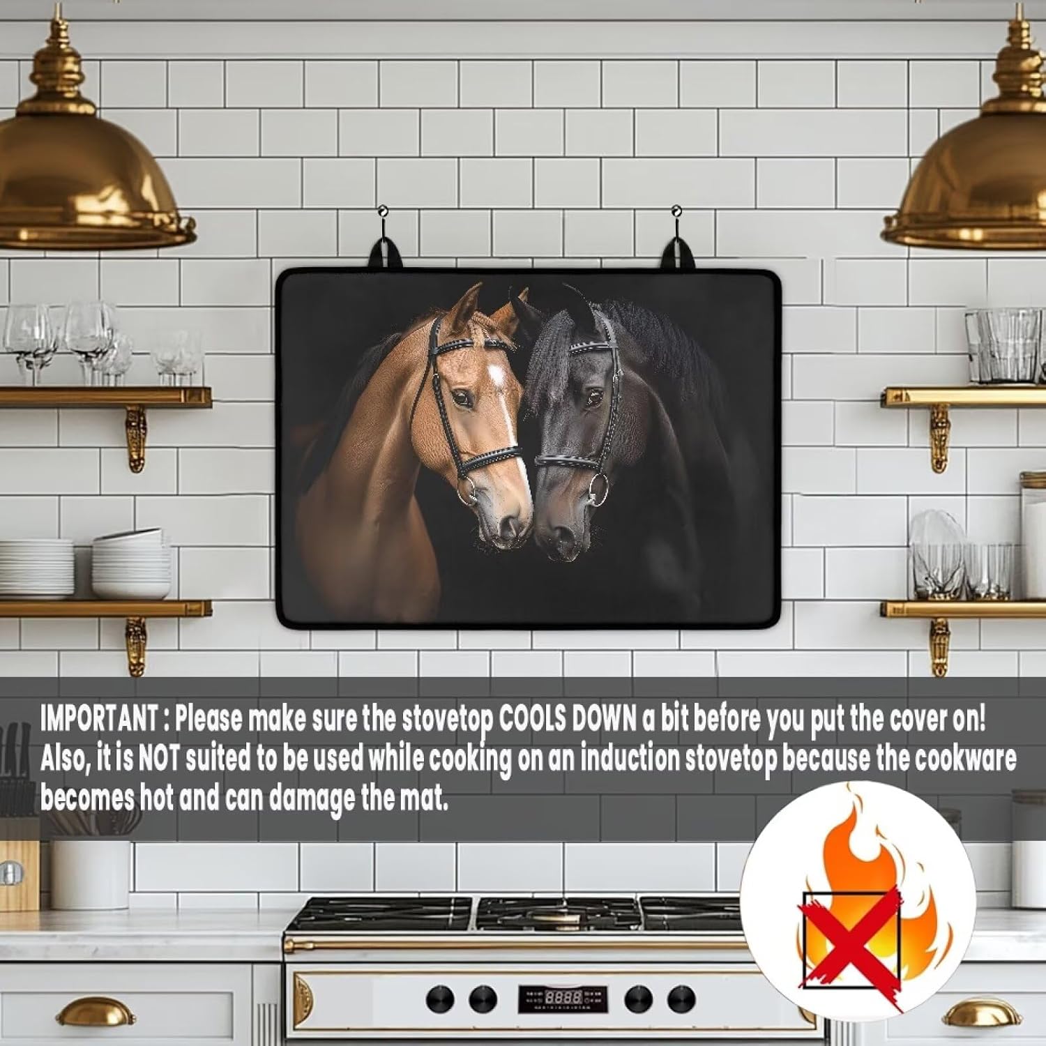 Stove Top Cover for Electric Stove, Silicone Stove Top Cover, Two Horses 20.96 x 29.18 Inch Anti-Slip Mat for Glass Stove Top Protector Dish Drying Pad Foldable Cooktop Cover