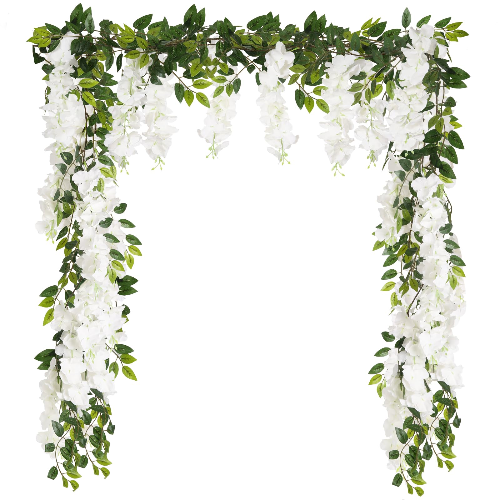 Photo 1 of Fqueelvys Wisteria Garland Artificial Flowers 2PCS 5.91FT/Peice Fake Wisteria Vines White Artificial Wisteria Rattan Silk Hanging Flowers for Wedding Arch Decorations Ceremony Garden Floral Decor