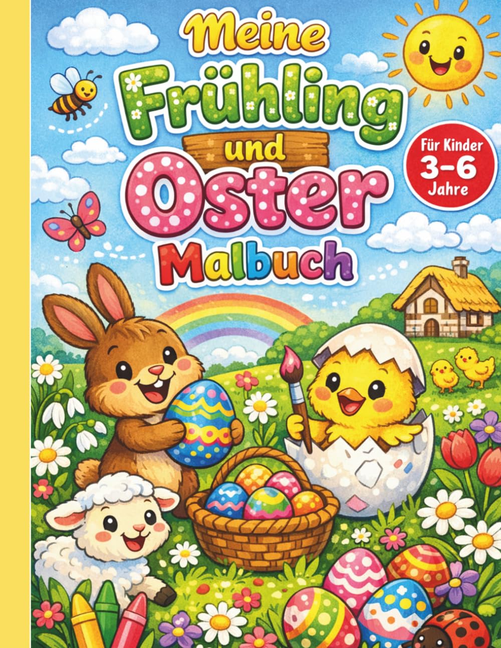 Meine Frühling und Oster Malbuch für Kinder ab 3 Jahren (3-6): 30 süße und einfache Motive: Osterhase, Ostereier, Küken & Frühlingstiere | Große Bilde