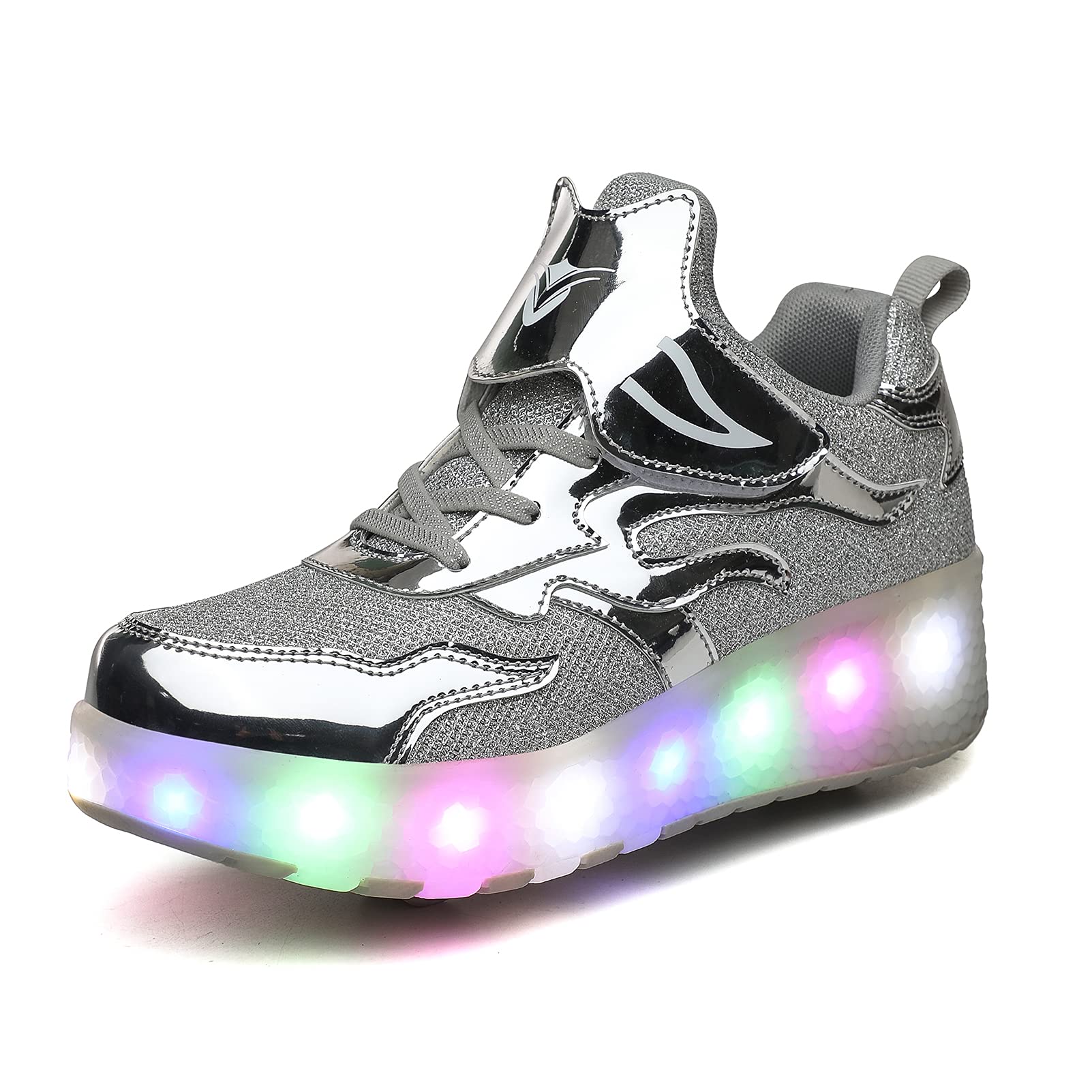 USB Recargar Skateboarding Zapatos Luces LED Coloridos Parpadeante Zapatos de Skate Rueda Doble Zapatillas Calzado Deportes de Exterior Gimnástico Sneakers Regalo de cumpleaños para Chico