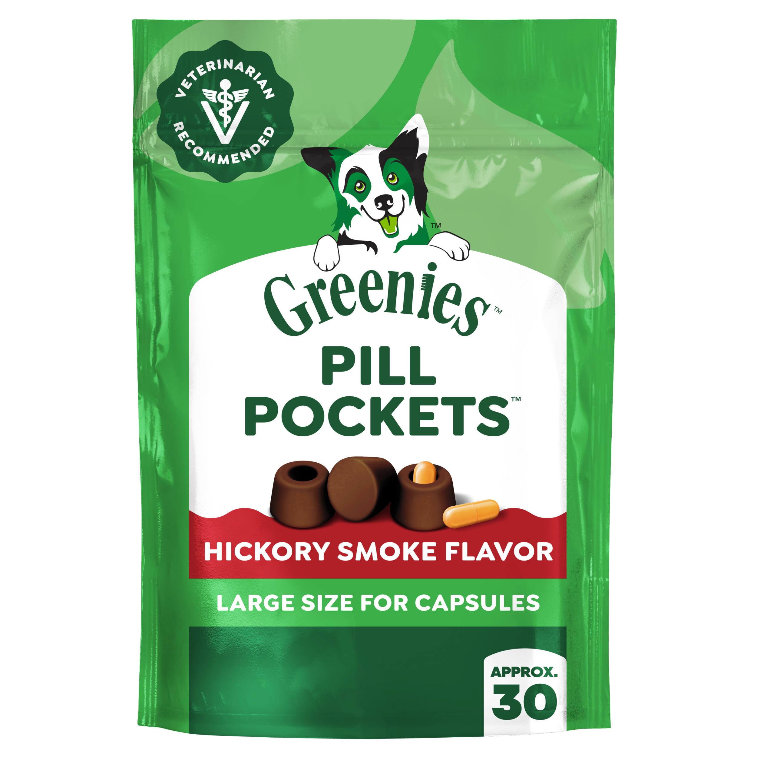 Greenies Pillentaschen für Hunde, Kapselgröße, natürlich, weich, Hickory-Rauchgeschmack, 224 ml, 30 Stück