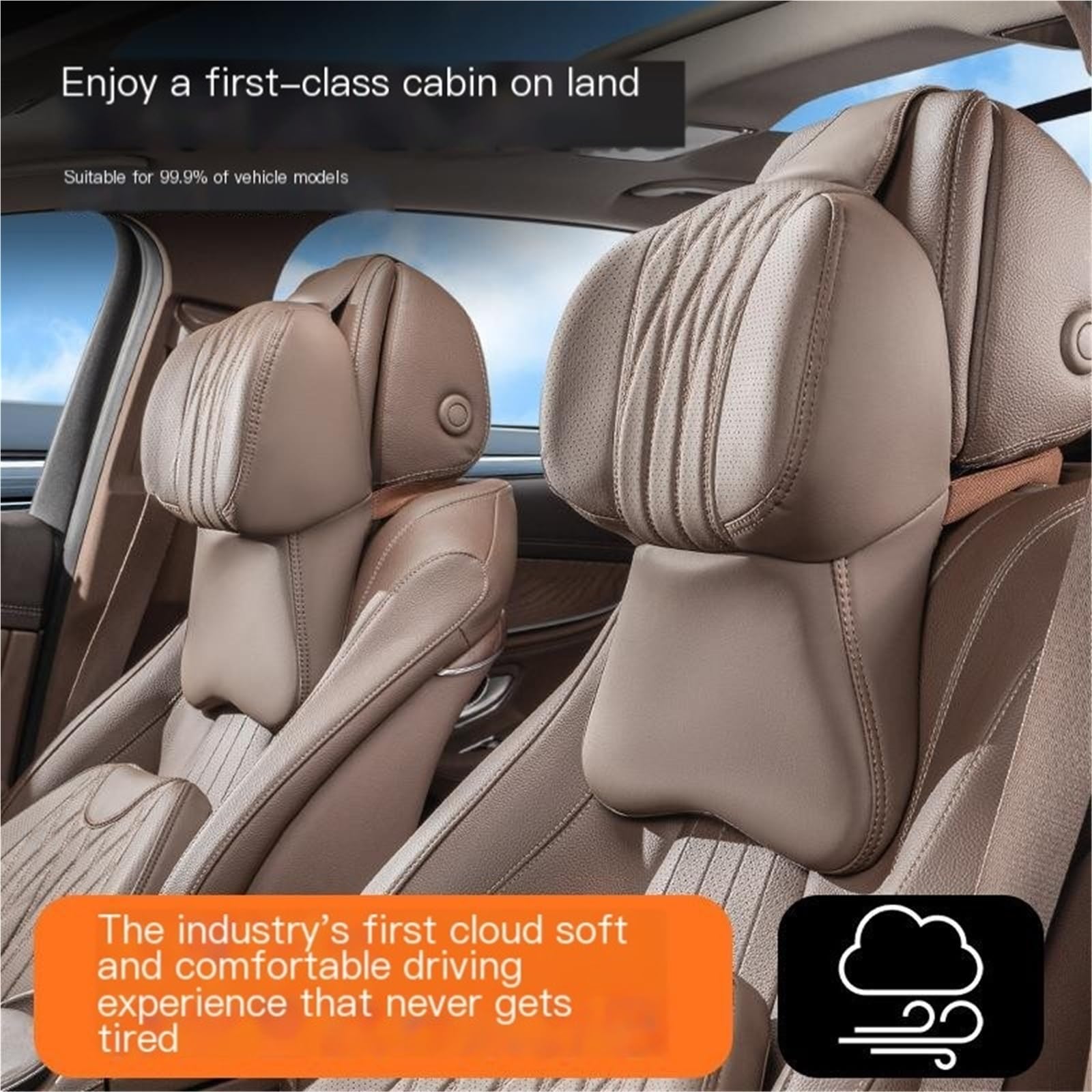 Zagłówek Samochodowy Zagłówek samochodowy z pianki memory foam, pas na szyję, pasuje do BMW 3, pasuje do Mercedesa Benza regulowana poduszka do spania w podróży(Headrest-B)