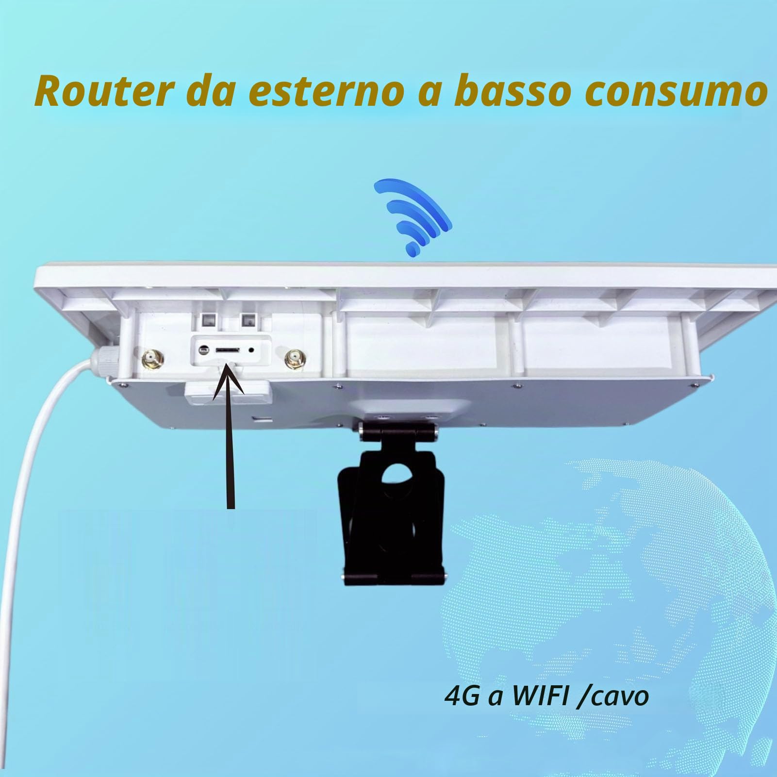 Modem Router 4G LTE Solare, IP66 impermeabile esterno, Batteria 18000mAh autonomia prolungata, Copertura WiFi 150m per agricoltura campeggio sorveglianza