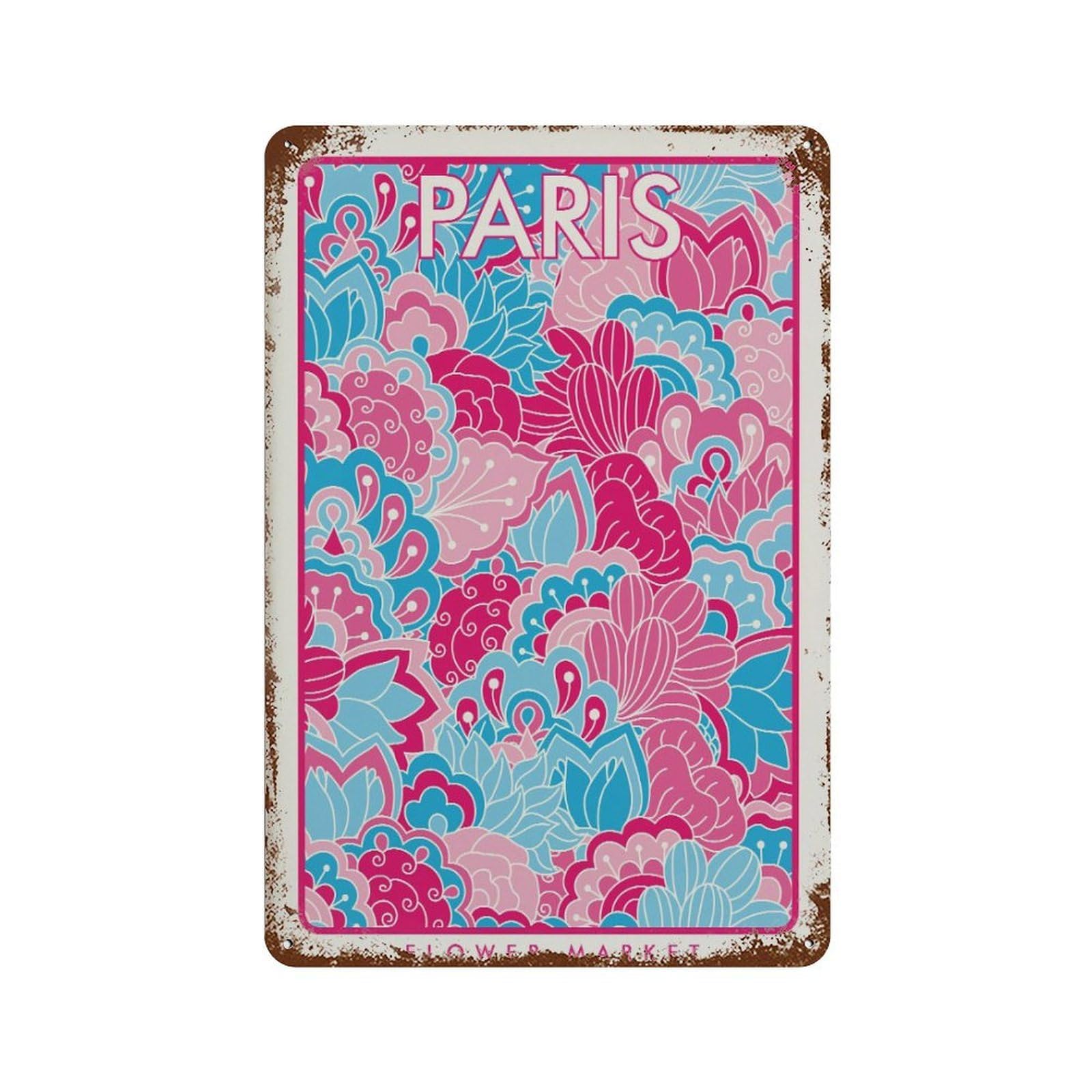 xiaoxiaoshen Paris Flower Market Floral Wall Decor Art Metal Tin Poster Modern Home Decor Art Home Bar Shop Decorations Vintage Sign 30x20cm