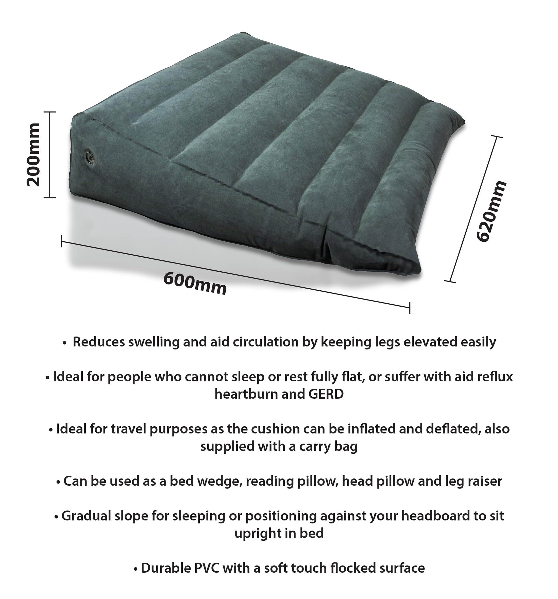 Aidapt Almohada Ortopédica Inflable de Cuña para Cama, Cojín Portátil Triangular para Reflujo Ácido, Ardor de Estómago, ERGE, Respaldo, Reposapiés Multiusos, Apoyo