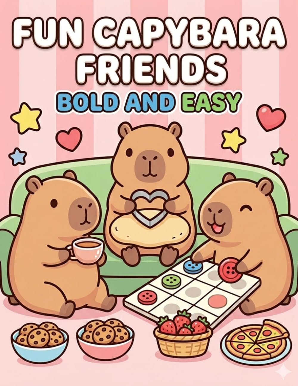 Fun Capybara Friends: Bold and Easy: Adorable Cozy Scenes for Happy Hearts Coloring Book